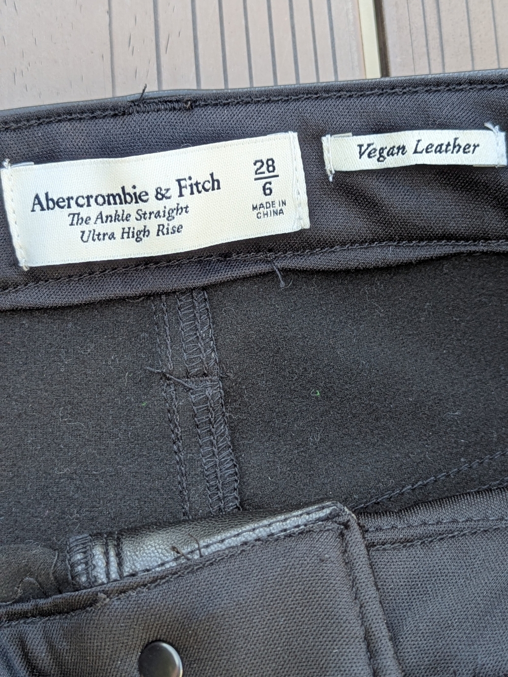 Abercrombie & Fitch Vegan Leather Ultra High Rise Ankle Straight Pants - Black